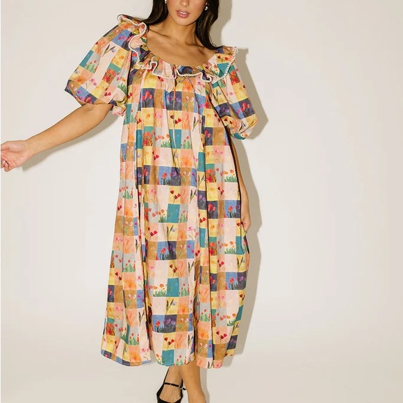 Colorful Patchwork Ruffle Dress - Picture 1 of 11